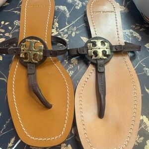 Tory Burch mini miller Brown Sandals with Gold Logo 6.5